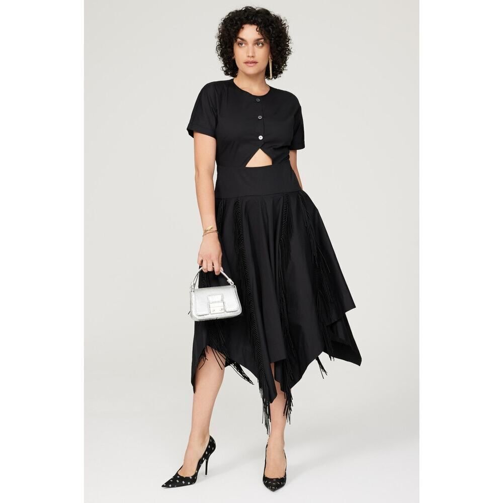 Bibhu Mohapatra Collective Cutout Fringe Dress Women's Plus 14 Black RTR